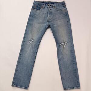 Levi's 501 Jeans Mens 29x30 Blue Straight Light Wash Distressed Button Fly Denim